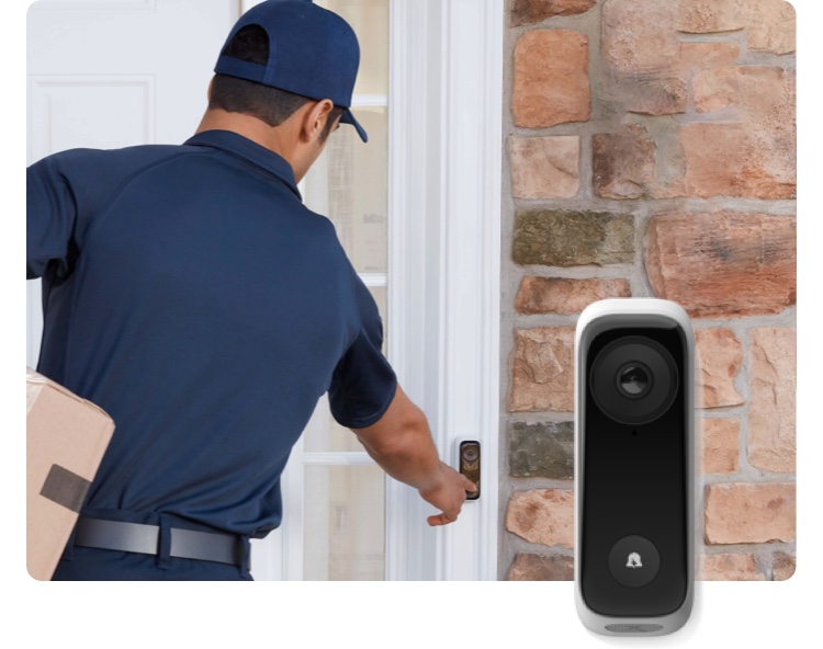 Man ringing video doorbell